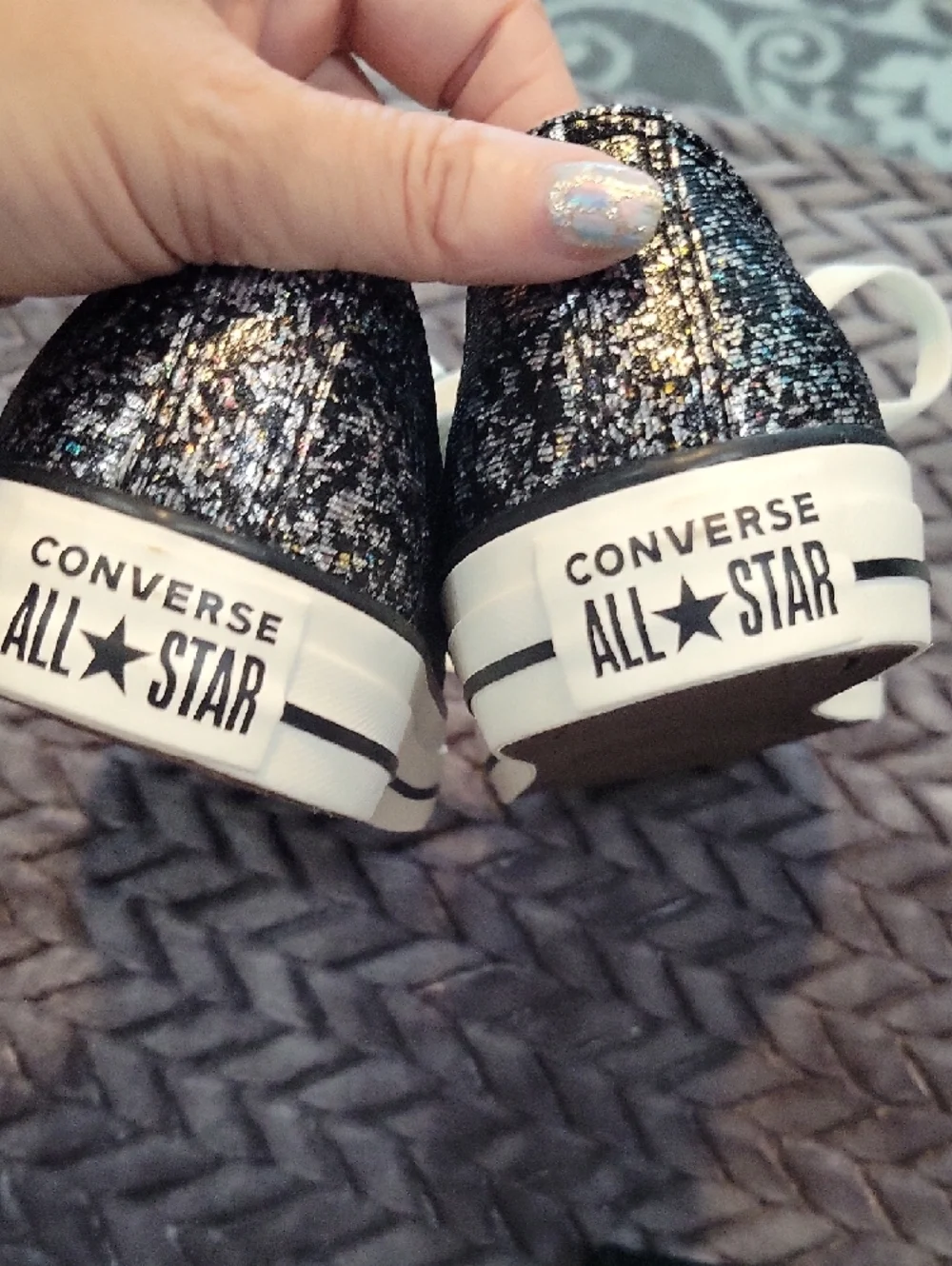Converse Black Glitter Low-Top Sneakers with White Laces - Picture 9 of 10